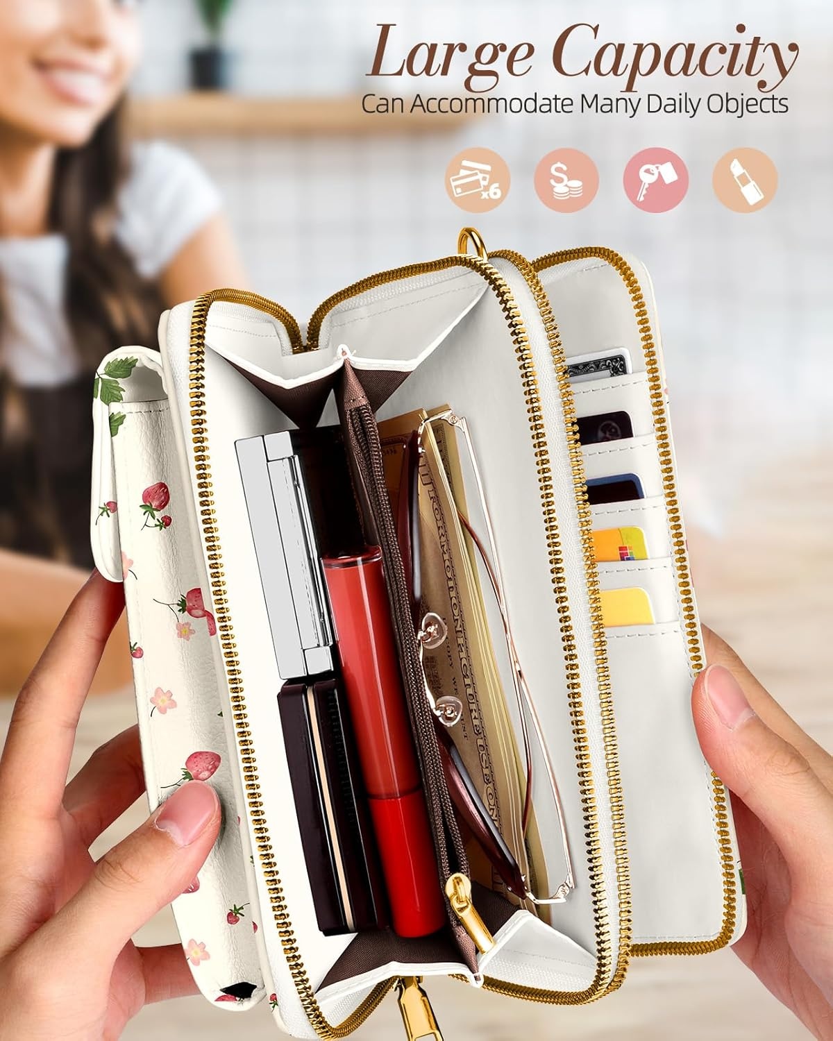 image:imageMiss Adola Phone Purse for Women Cute Small Crossbody Bags Cellphone Wallet with Adjustable Strap Zipper and Card SlotsStrawberry