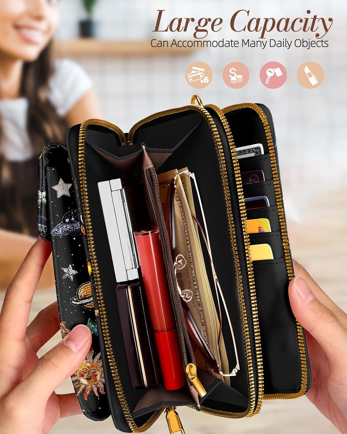 image:imageMiss Adola Phone Purse for Women Cute Small Crossbody Bags Cellphone Wallet with Adjustable Strap Zipper and Card SlotsSun Universe