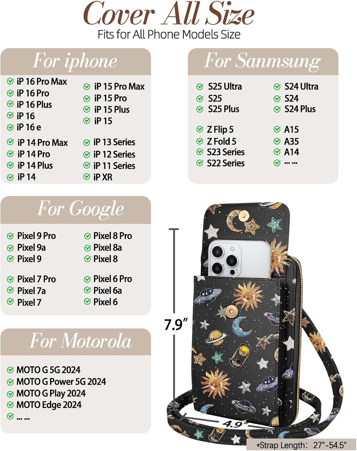 image:imageMiss Adola Phone Purse for Women Cute Small Crossbody Bags Cellphone Wallet with Adjustable Strap Zipper and Card SlotsSun Universe