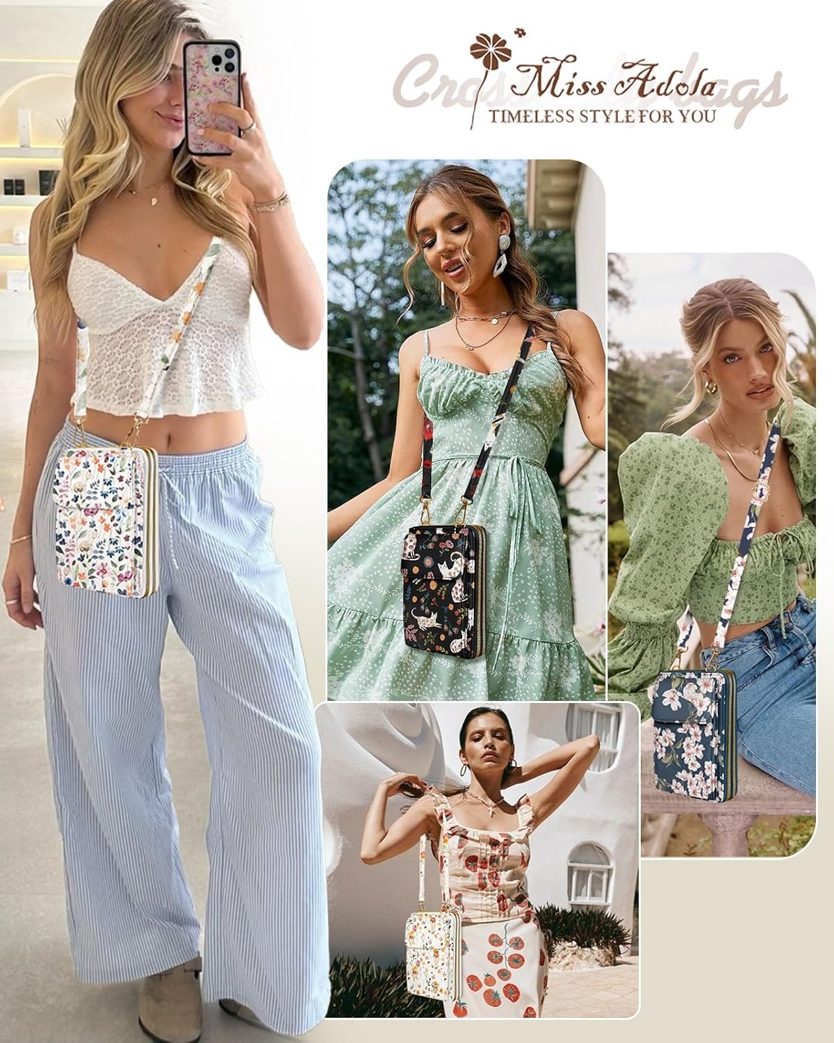 image:imageMiss Adola Phone Purse for Women Cute Small Crossbody Bags Cellphone Wallet with Adjustable Strap Zipper and Card SlotsWild Flower