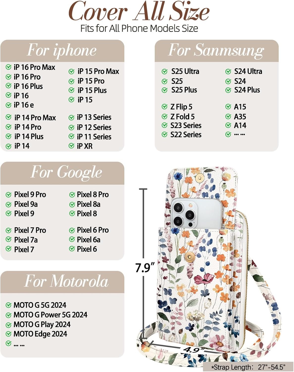 image:imageMiss Adola Phone Purse for Women Cute Small Crossbody Bags Cellphone Wallet with Adjustable Strap Zipper and Card SlotsWild Flower