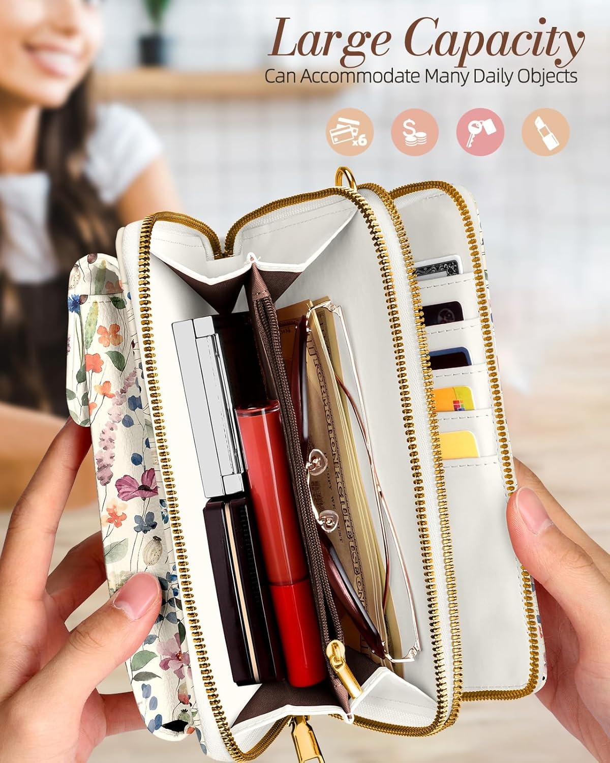 image:imageMiss Adola Phone Purse for Women Cute Small Crossbody Bags Cellphone Wallet with Adjustable Strap Zipper and Card SlotsWild Flower