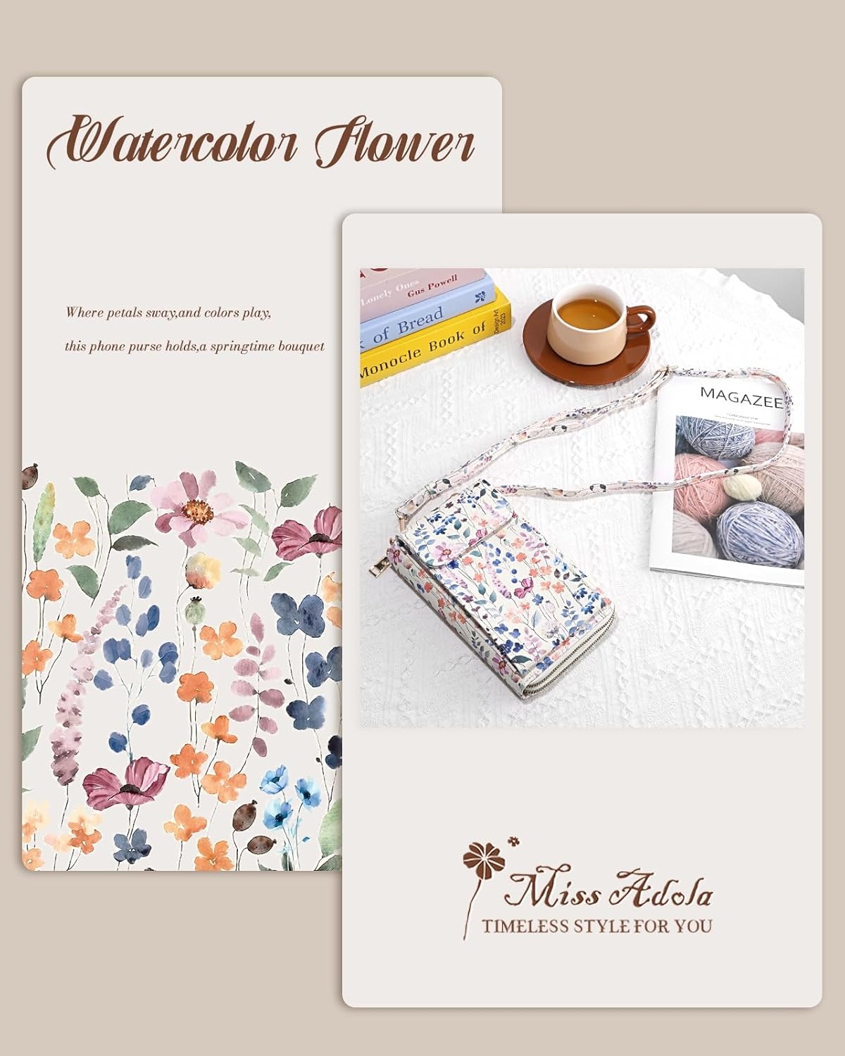 image:imageMiss Adola Phone Purse for Women Cute Small Crossbody Bags Cellphone Wallet with Adjustable Strap Zipper and Card SlotsWild Flower