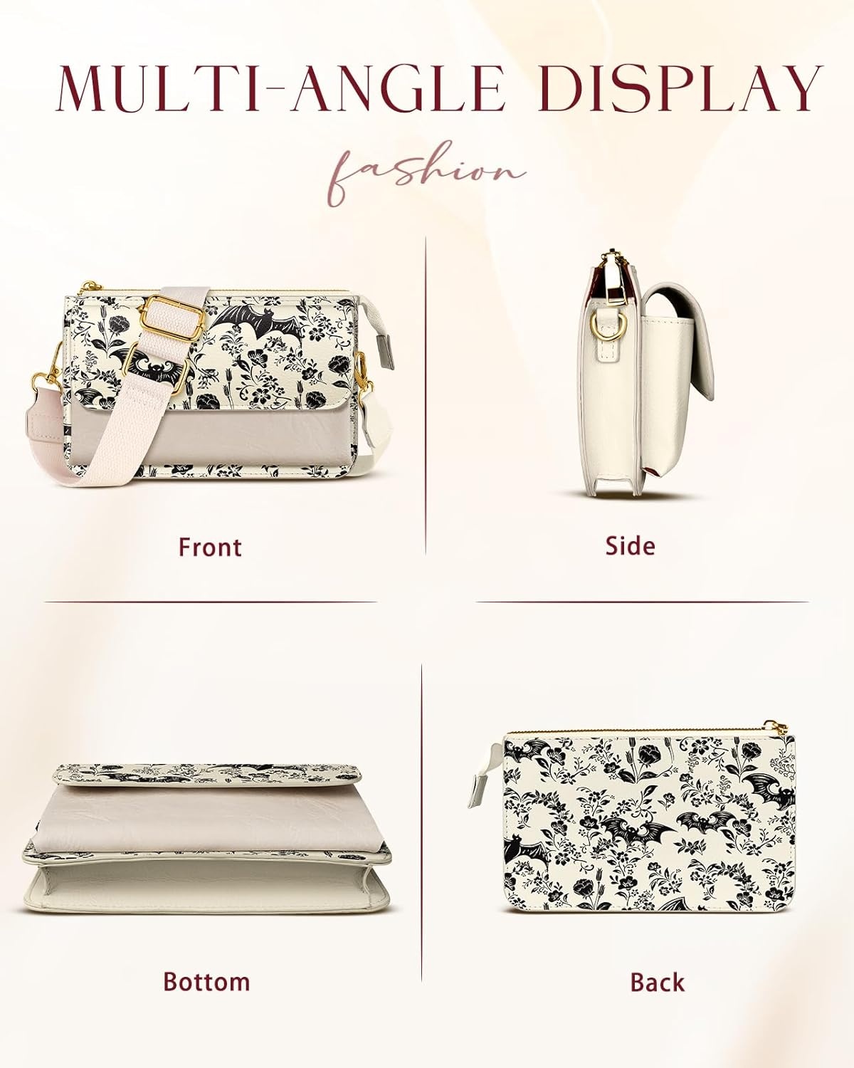 image:imageMiss Adola Small Crossbody Bag for Women Phone Purse Wallet Leather Cellphone Purse Bag with Adjustable Shoulder StrapBat Flower