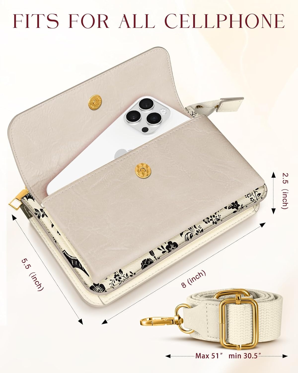 image:imageMiss Adola Small Crossbody Bag for Women Phone Purse Wallet Leather Cellphone Purse Bag with Adjustable Shoulder StrapBat Flower