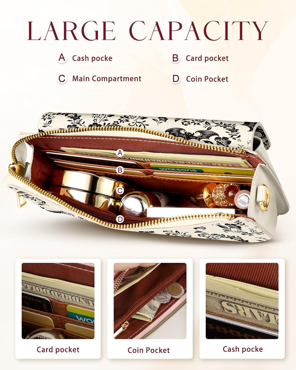 image:imageMiss Adola Small Crossbody Bag for Women Phone Purse Wallet Leather Cellphone Purse Bag with Adjustable Shoulder StrapBat Flower