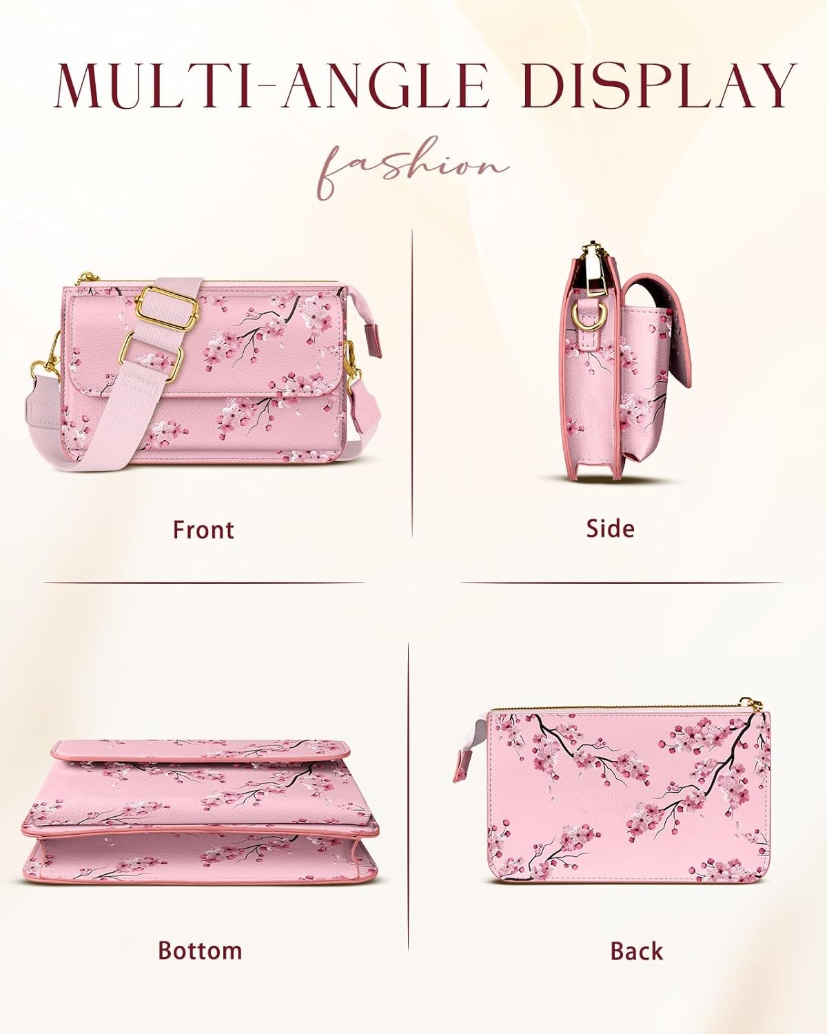image:imageMiss Adola Small Crossbody Bag for Women Phone Purse Wallet Leather Cellphone Purse Bag with Adjustable Shoulder StrapPeach Blossom