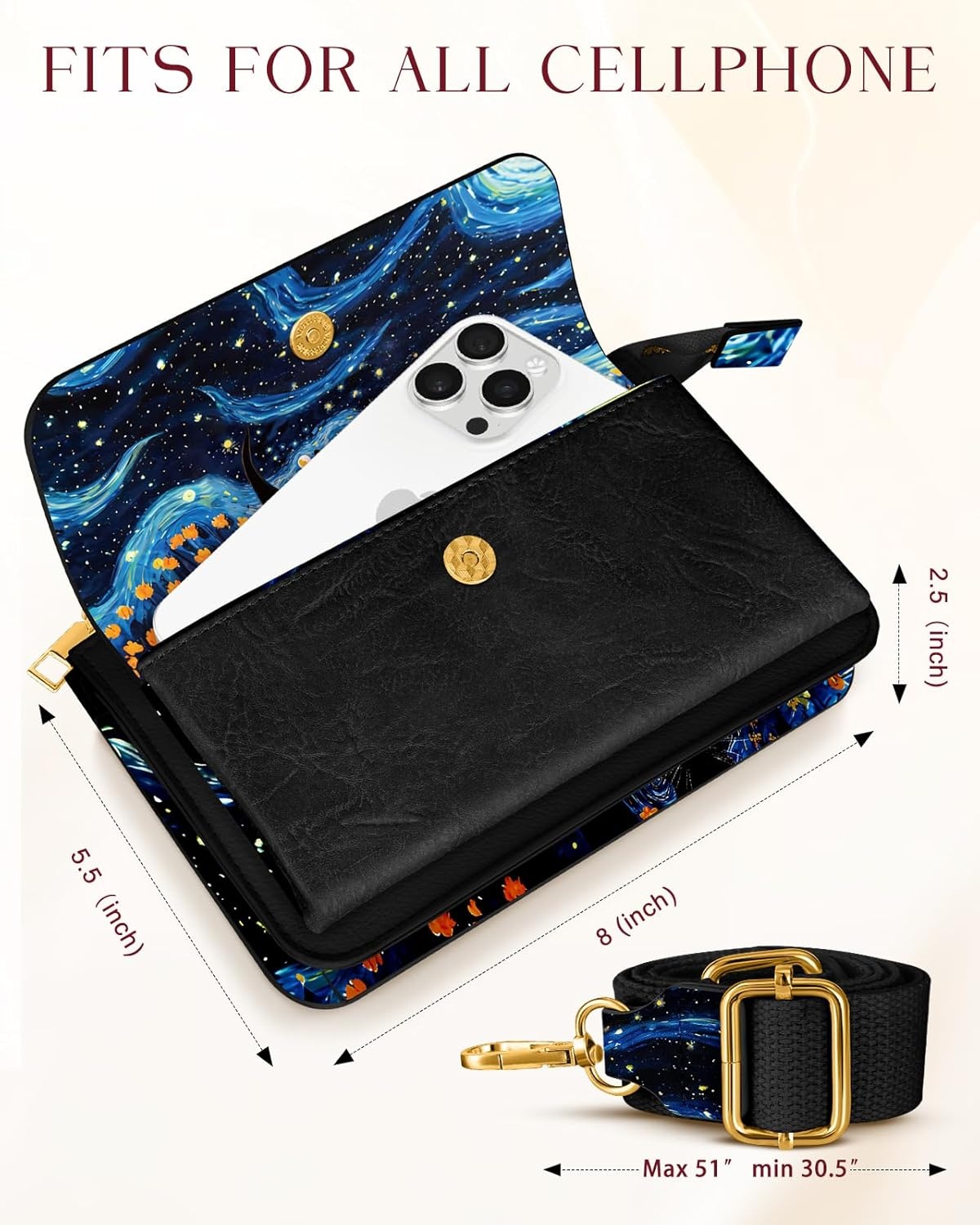 image:imageMiss Adola Small Crossbody Bag for Women Phone Purse Wallet Leather Cellphone Purse Bag with Adjustable Shoulder StrapStar Daisy Cat