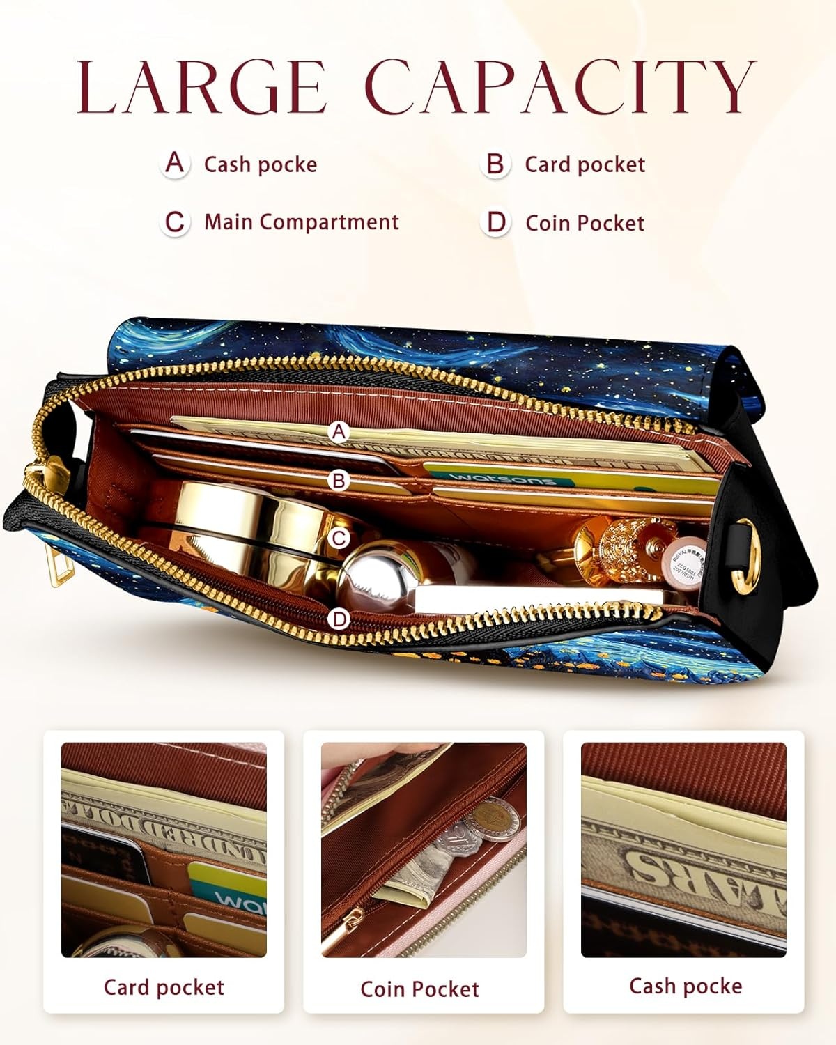 image:imageMiss Adola Small Crossbody Bag for Women Phone Purse Wallet Leather Cellphone Purse Bag with Adjustable Shoulder StrapStar Daisy Cat