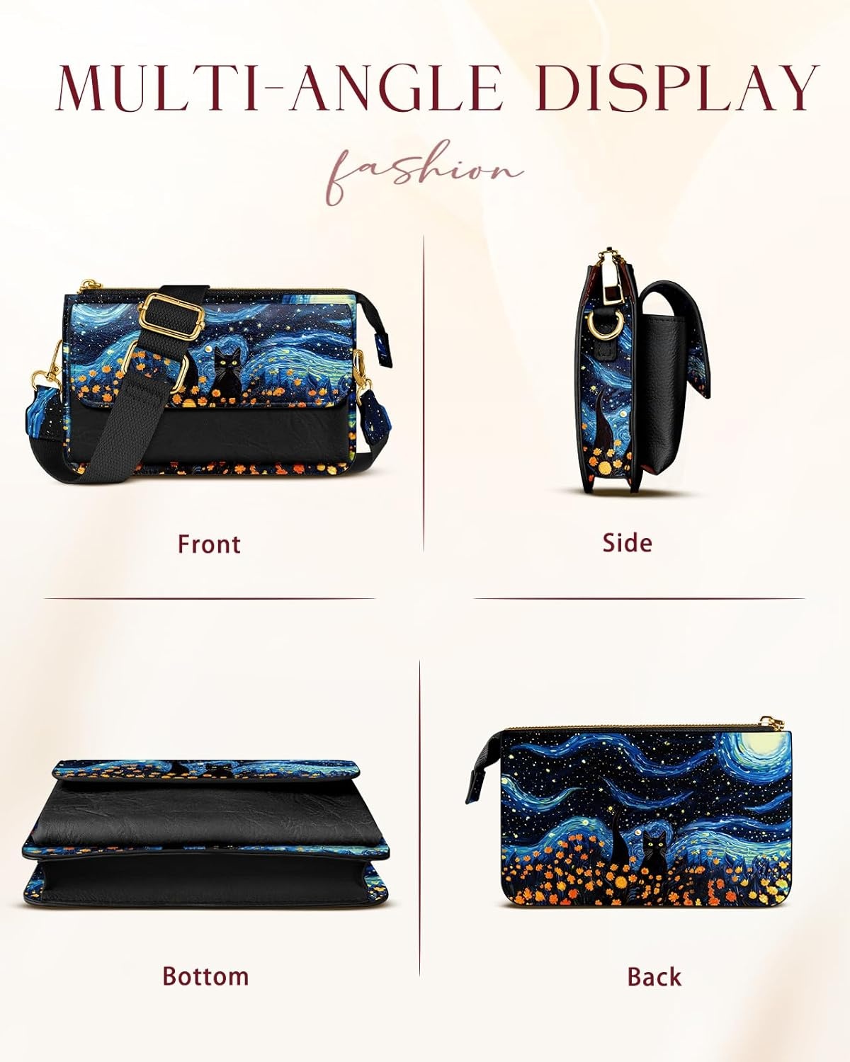 image:imageMiss Adola Small Crossbody Bag for Women Phone Purse Wallet Leather Cellphone Purse Bag with Adjustable Shoulder StrapStar Daisy Cat