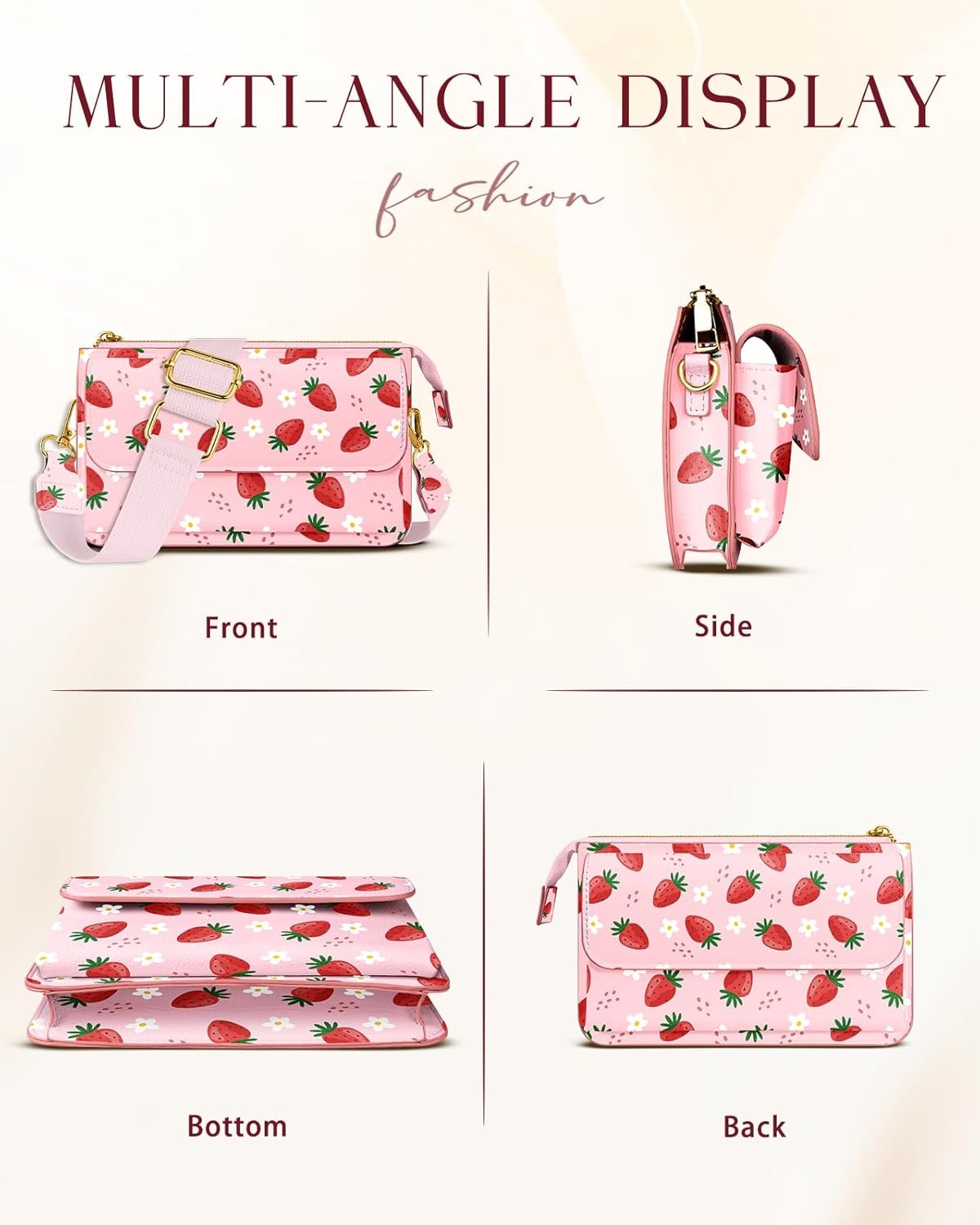 image:imageMiss Adola Small Crossbody Bag for Women Phone Purse Wallet Leather Cellphone Purse Bag with Adjustable Shoulder StrapStrawberry