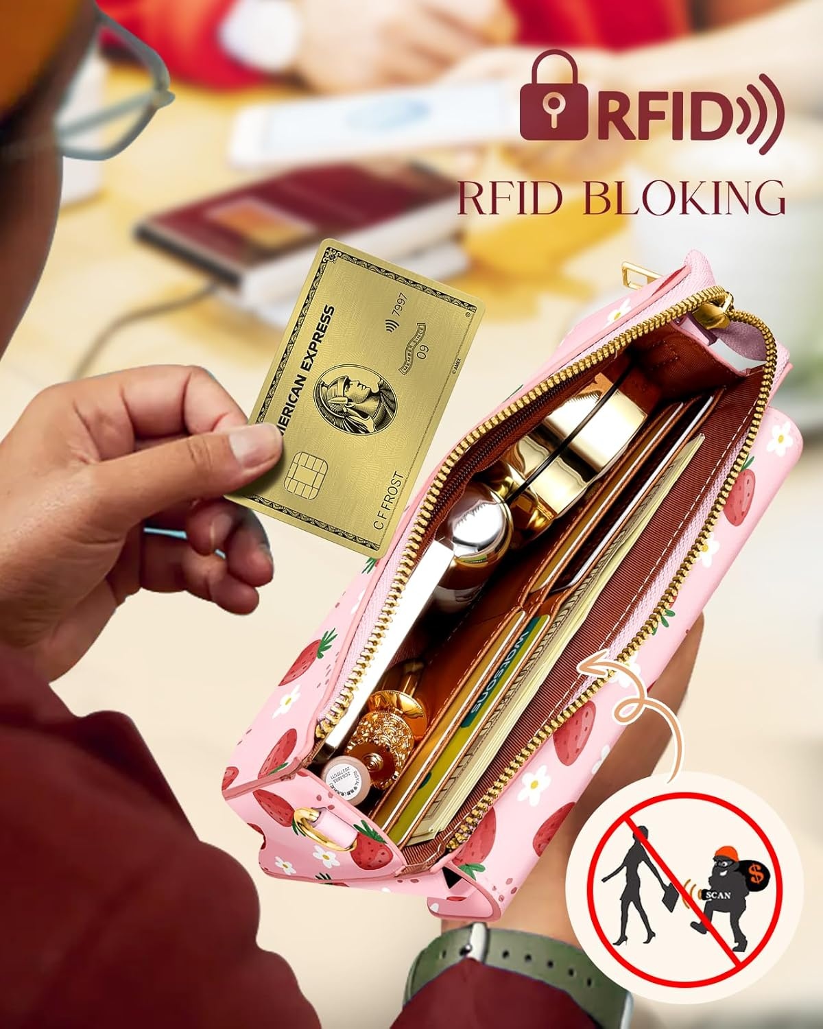 image:imageMiss Adola Small Crossbody Bag for Women Phone Purse Wallet Leather Cellphone Purse Bag with Adjustable Shoulder StrapStrawberry