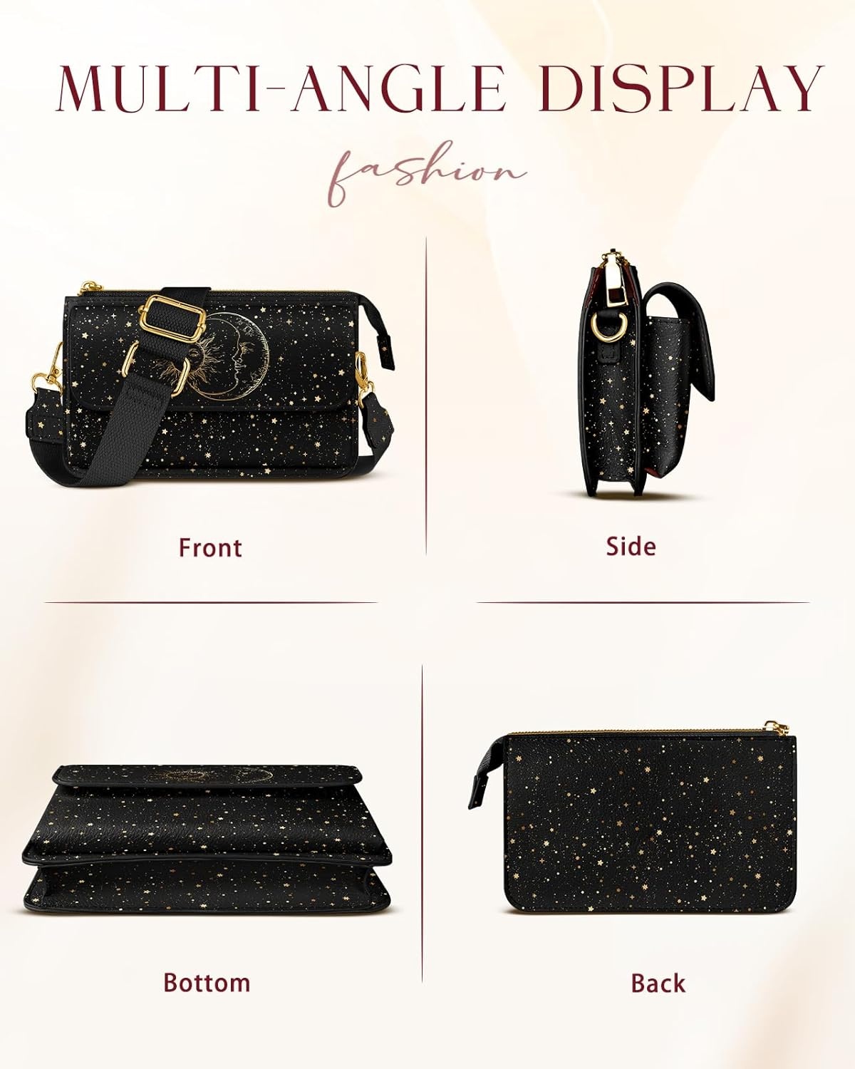 image:imageMiss Adola Small Crossbody Bag for Women Phone Purse Wallet Leather Cellphone Purse Bag with Adjustable Shoulder StrapSun Moon