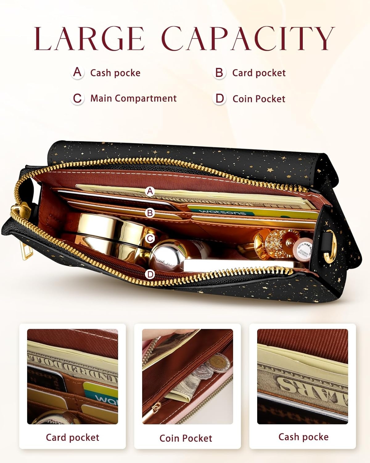 image:imageMiss Adola Small Crossbody Bag for Women Phone Purse Wallet Leather Cellphone Purse Bag with Adjustable Shoulder StrapSun Moon