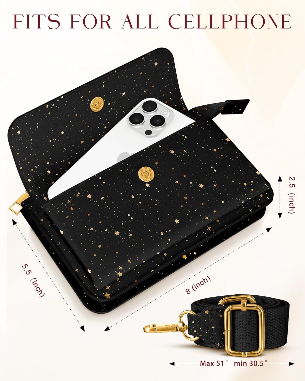 image:imageMiss Adola Small Crossbody Bag for Women Phone Purse Wallet Leather Cellphone Purse Bag with Adjustable Shoulder StrapSun Moon