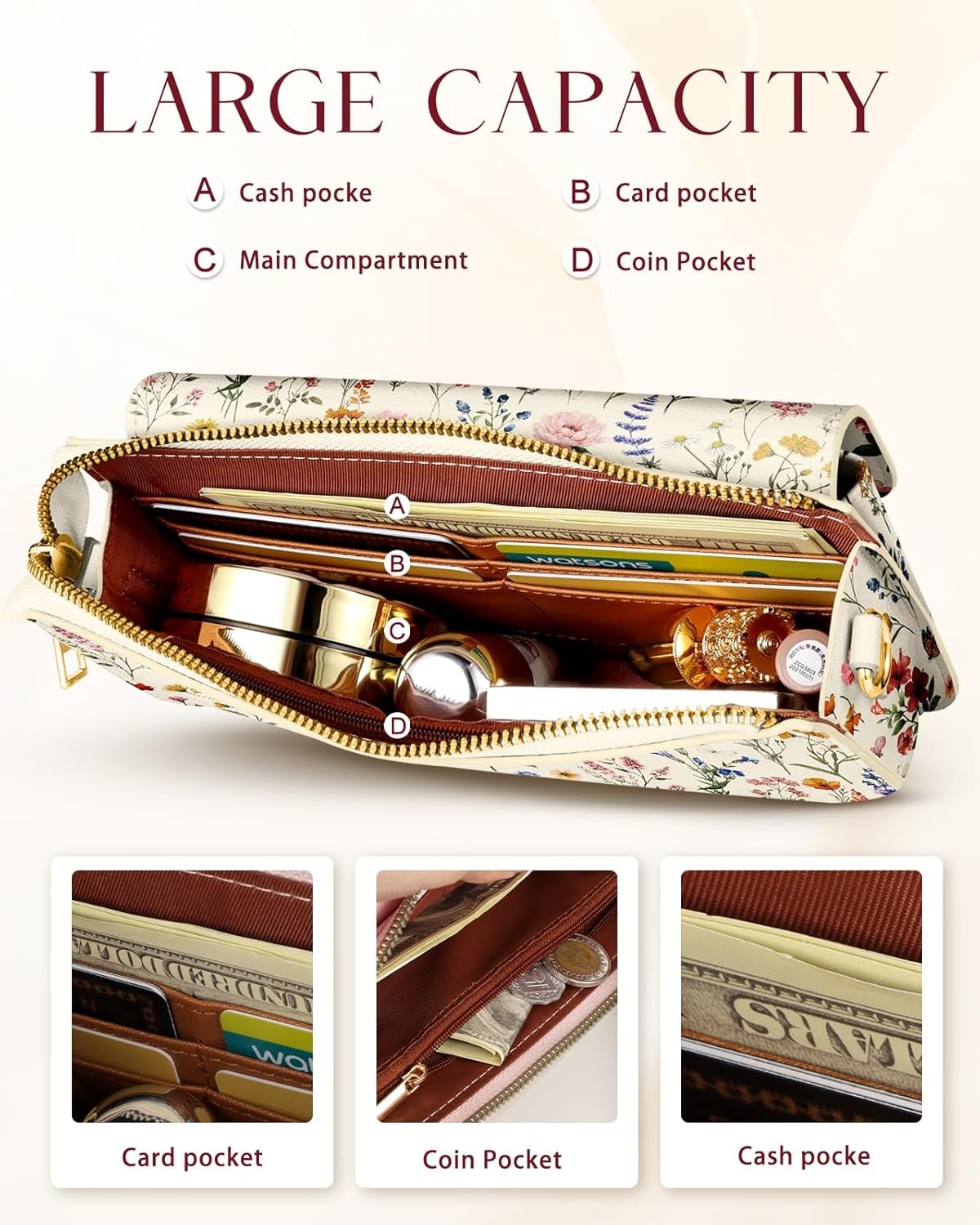 image:imageMiss Adola Small Crossbody Bag for Women Phone Purse Wallet Leather Cellphone Purse Bag with Adjustable Shoulder StrapVintage Flower