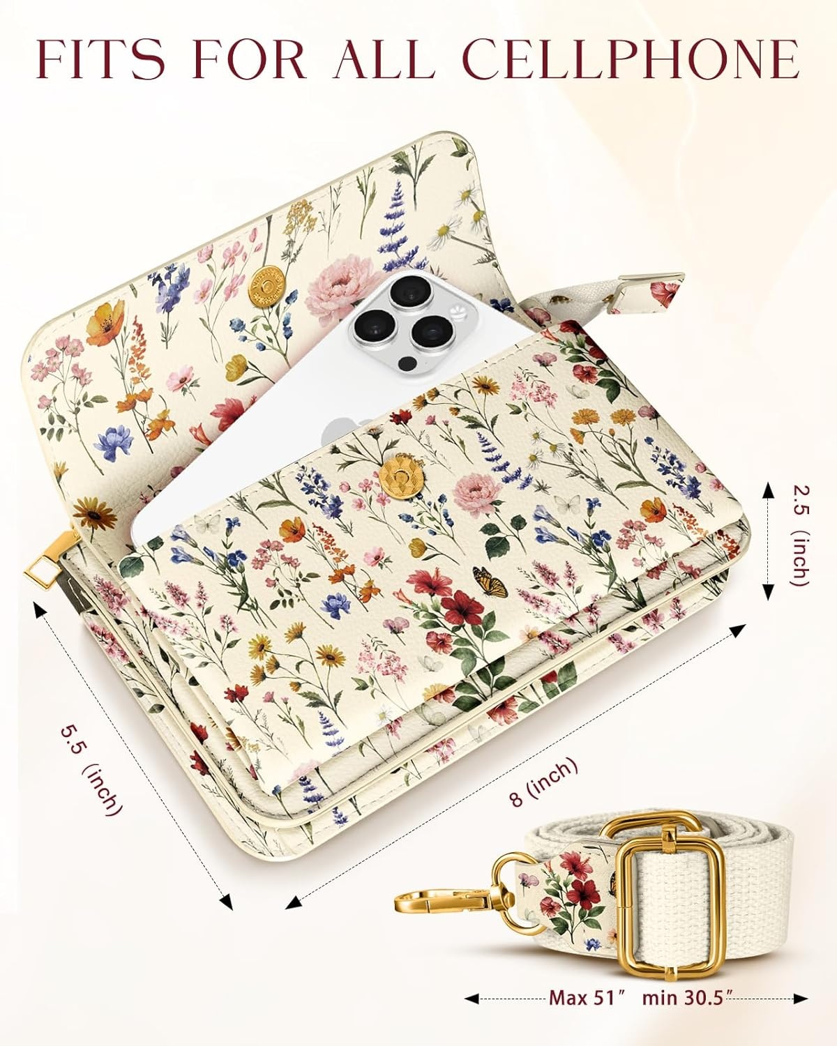 image:imageMiss Adola Small Crossbody Bag for Women Phone Purse Wallet Leather Cellphone Purse Bag with Adjustable Shoulder StrapVintage Flower