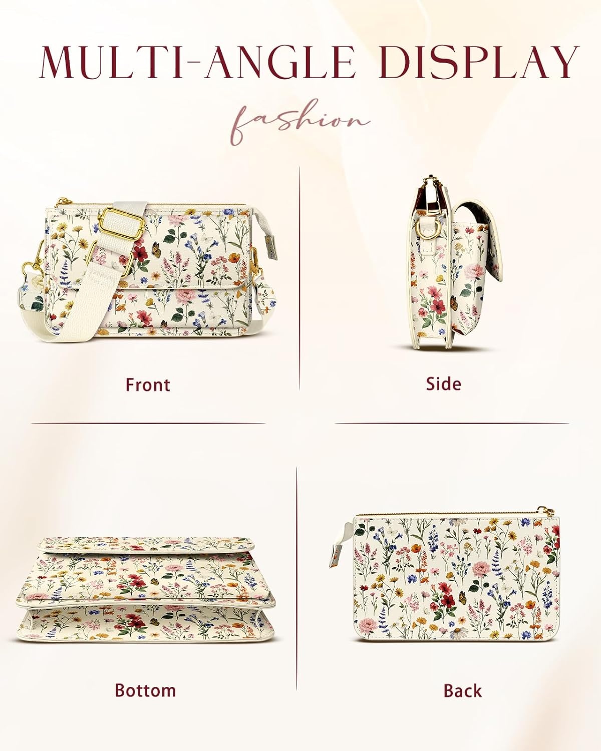 image:imageMiss Adola Small Crossbody Bag for Women Phone Purse Wallet Leather Cellphone Purse Bag with Adjustable Shoulder StrapVintage Flower