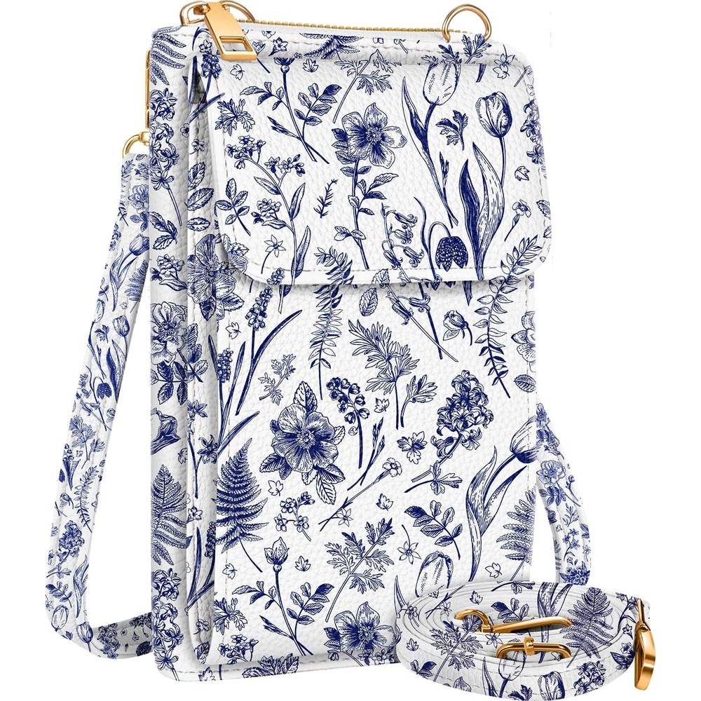 image:imageMiss Adola Cute Small Crossbody Purse Cell Phone Bags for Women Leather Cellphone Wallet Purse with Shoulder StrapBlue Flower