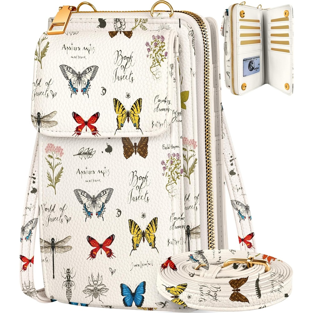 image:imageMiss Adola Cute Small Crossbody Purse Cell Phone Bags for Women Leather Cellphone Wallet Purse with Shoulder StrapButterfly