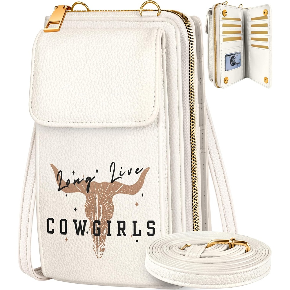 image:imageMiss Adola Cute Small Crossbody Purse Cell Phone Bags for Women Leather Cellphone Wallet Purse with Shoulder StrapCowBoy
