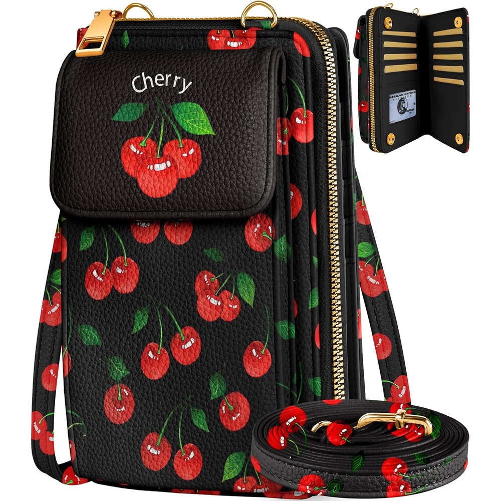 image:imageMiss Adola Cute Small Crossbody Purse Cell Phone Bags for Women Leather Cellphone Wallet Purse with Shoulder StrapCute Cherry
