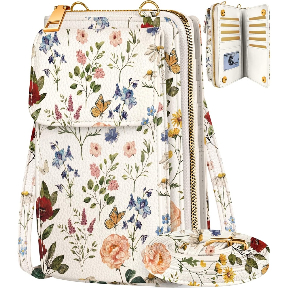 image:imageMiss Adola Cute Small Crossbody Purse Cell Phone Bags for Women Leather Cellphone Wallet Purse with Shoulder StrapFloral Flower
