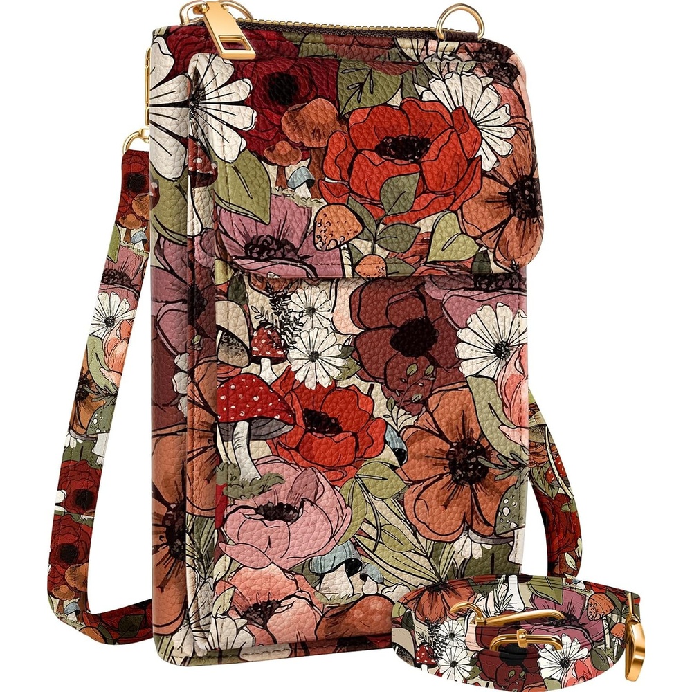 image:imageMiss Adola Cute Small Crossbody Purse Cell Phone Bags for Women Leather Cellphone Wallet Purse with Shoulder StrapFlower Mogu