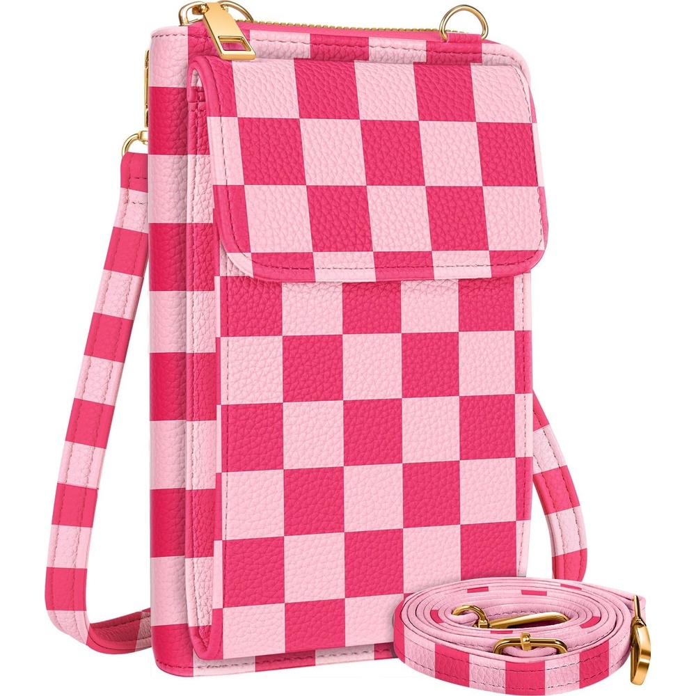 image:imageMiss Adola Cute Small Crossbody Purse Cell Phone Bags for Women Leather Cellphone Wallet Purse with Shoulder StrapGrid