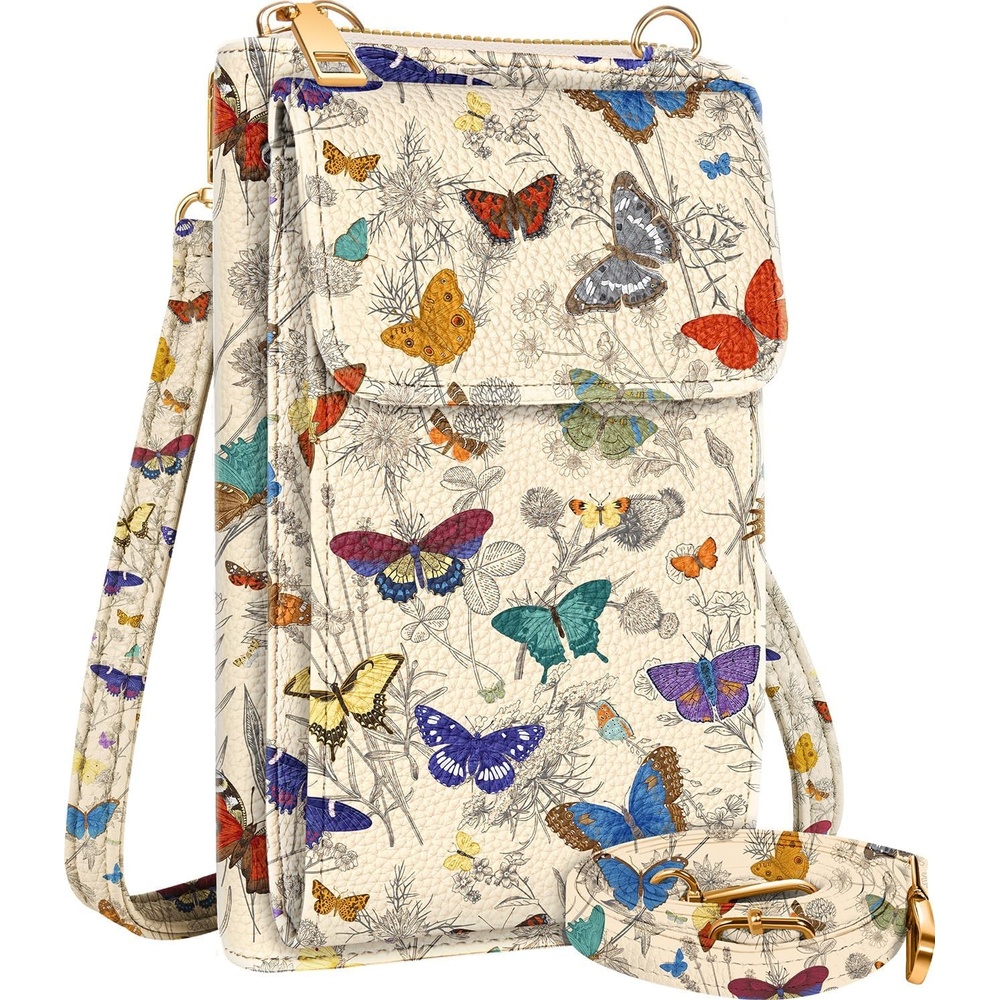 image:imageMiss Adola Cute Small Crossbody Purse Cell Phone Bags for Women Leather Cellphone Wallet Purse with Shoulder StrapLine Butterfly