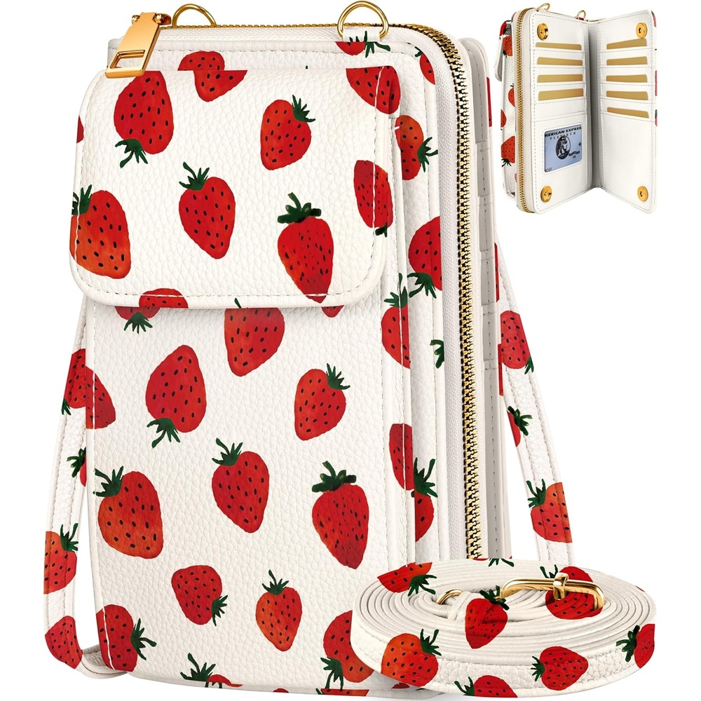 image:imageMiss Adola Cute Small Crossbody Purse Cell Phone Bags for Women Leather Cellphone Wallet Purse with Shoulder StrapStrawberry