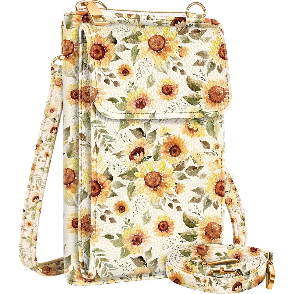 image:imageMiss Adola Cute Small Crossbody Purse Cell Phone Bags for Women Leather Cellphone Wallet Purse with Shoulder StrapSunflower