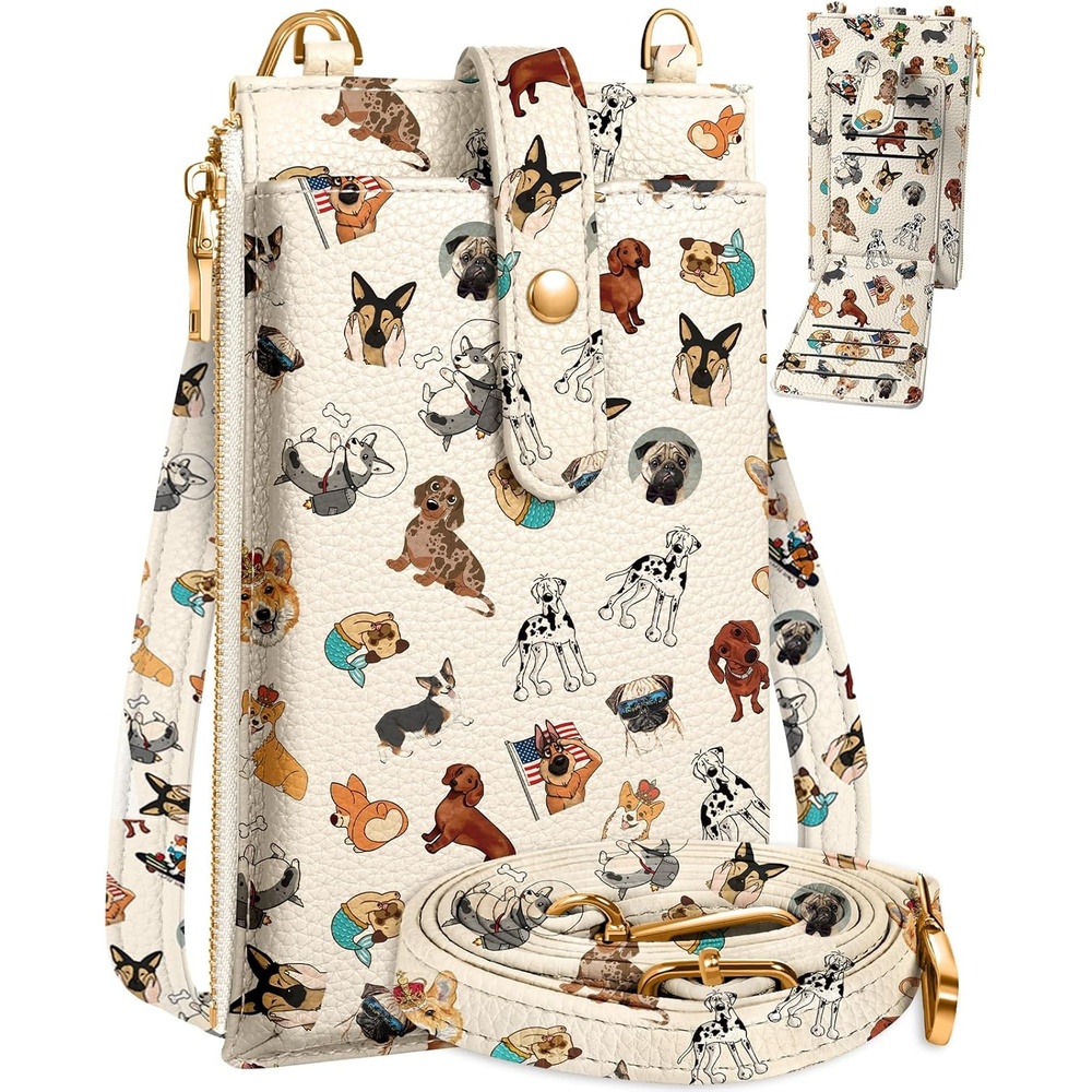 image:imageMiss Adola Phone Purse Crossbody Bags for Women Leather Small Cell Phone Wallet RFID Blocking with Card Slots amp Adjustable Strap Cute Designer Aesthetic Cross Body Bags Blue Line FlowerDog Lover Girl