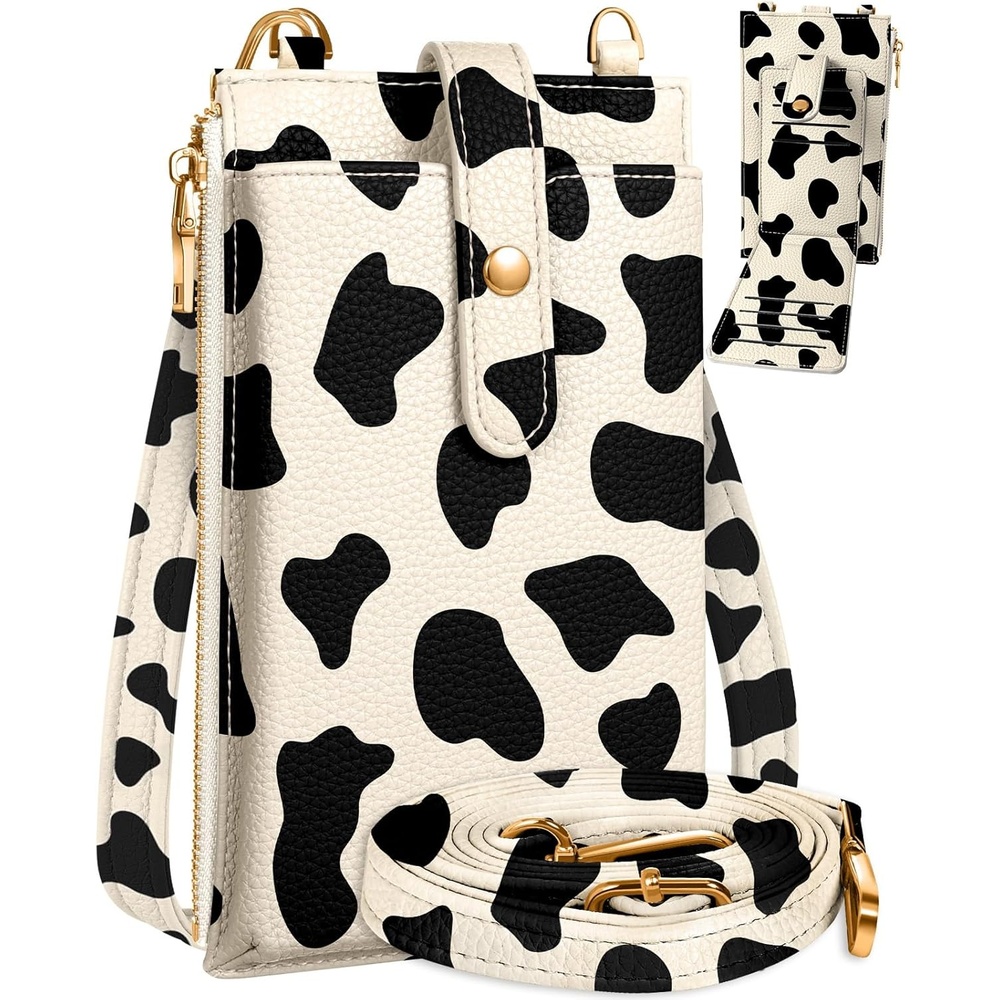 image:imageMiss Adola Phone Purse Crossbody Bags for Women Leather Small Cell Phone Wallet RFID Blocking with Card Slots amp Adjustable Strap Cute Designer Aesthetic Cross Body Bags Blue Line FlowerCow Pattern
