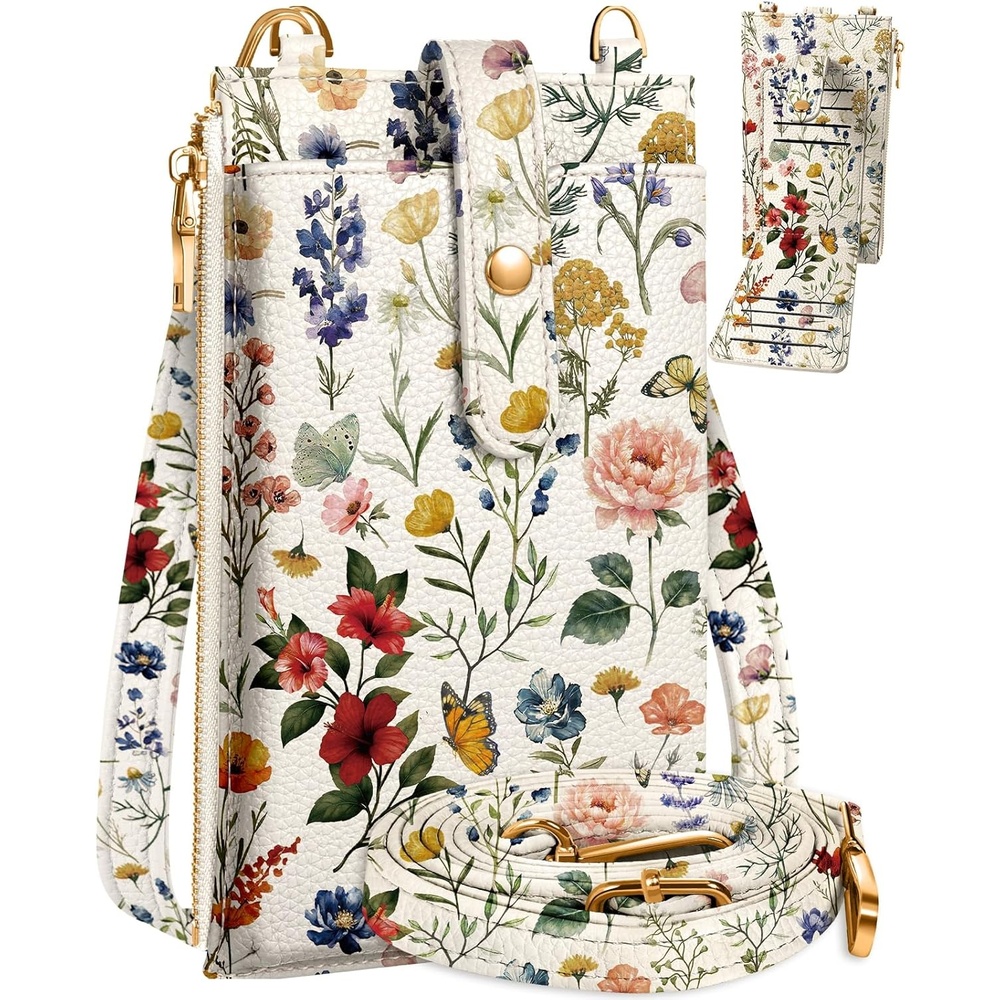 image:imageMiss Adola Phone Purse Crossbody Bags for Women Leather Small Cell Phone Wallet RFID Blocking with Card Slots amp Adjustable Strap Cute Designer Aesthetic Cross Body Bags Blue Line FlowerVintage Flower