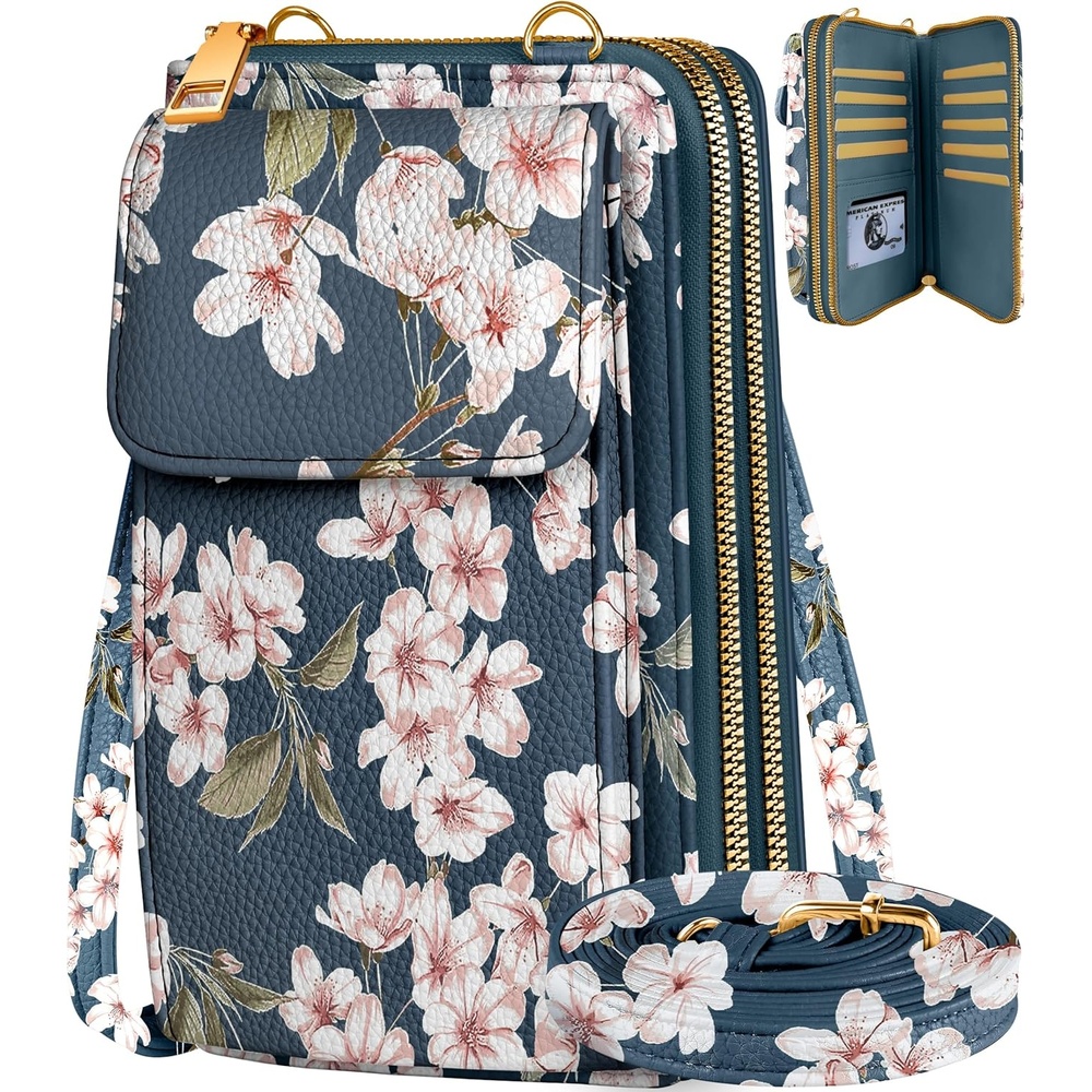 image:imageMiss Adola Phone Purse for Women Cute Small Crossbody Bags Cellphone Wallet with Adjustable Strap Zipper and Card SlotsCherry Blossom