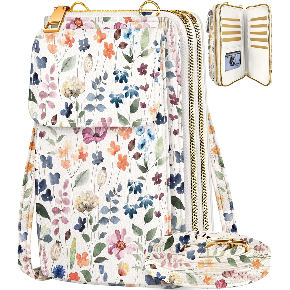 image:imageMiss Adola Phone Purse for Women Cute Small Crossbody Bags Cellphone Wallet with Adjustable Strap Zipper and Card SlotsWild Flower