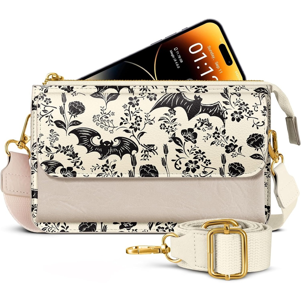 image:imageMiss Adola Small Crossbody Bag for Women Phone Purse Wallet Leather Cellphone Purse Bag with Adjustable Shoulder StrapBat Flower