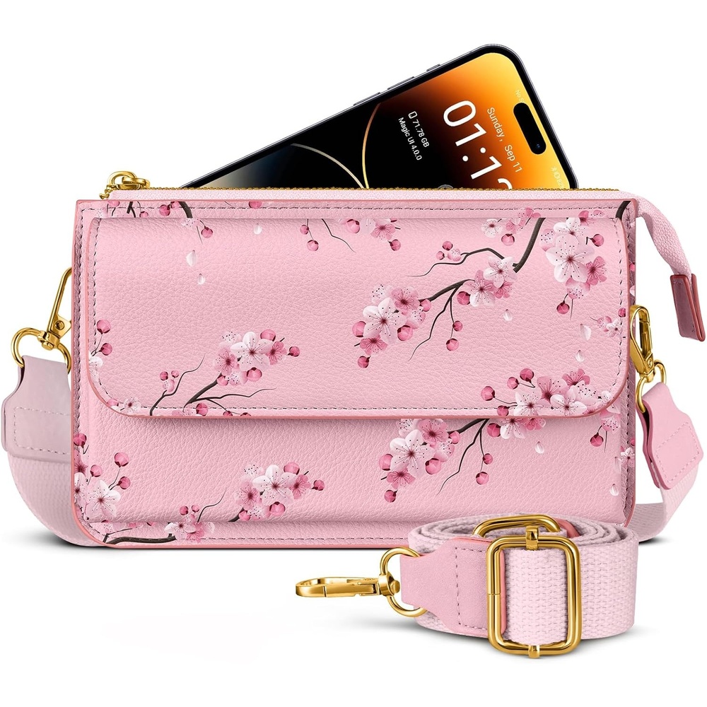 image:imageMiss Adola Small Crossbody Bag for Women Phone Purse Wallet Leather Cellphone Purse Bag with Adjustable Shoulder StrapPeach Blossom