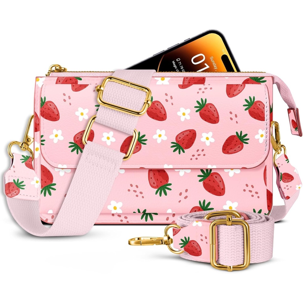 image:imageMiss Adola Small Crossbody Bag for Women Phone Purse Wallet Leather Cellphone Purse Bag with Adjustable Shoulder StrapStrawberry