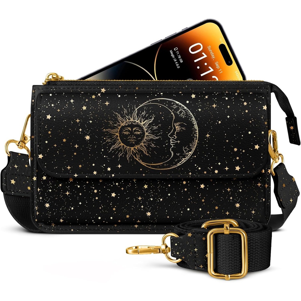 image:imageMiss Adola Small Crossbody Bag for Women Phone Purse Wallet Leather Cellphone Purse Bag with Adjustable Shoulder StrapSun Moon