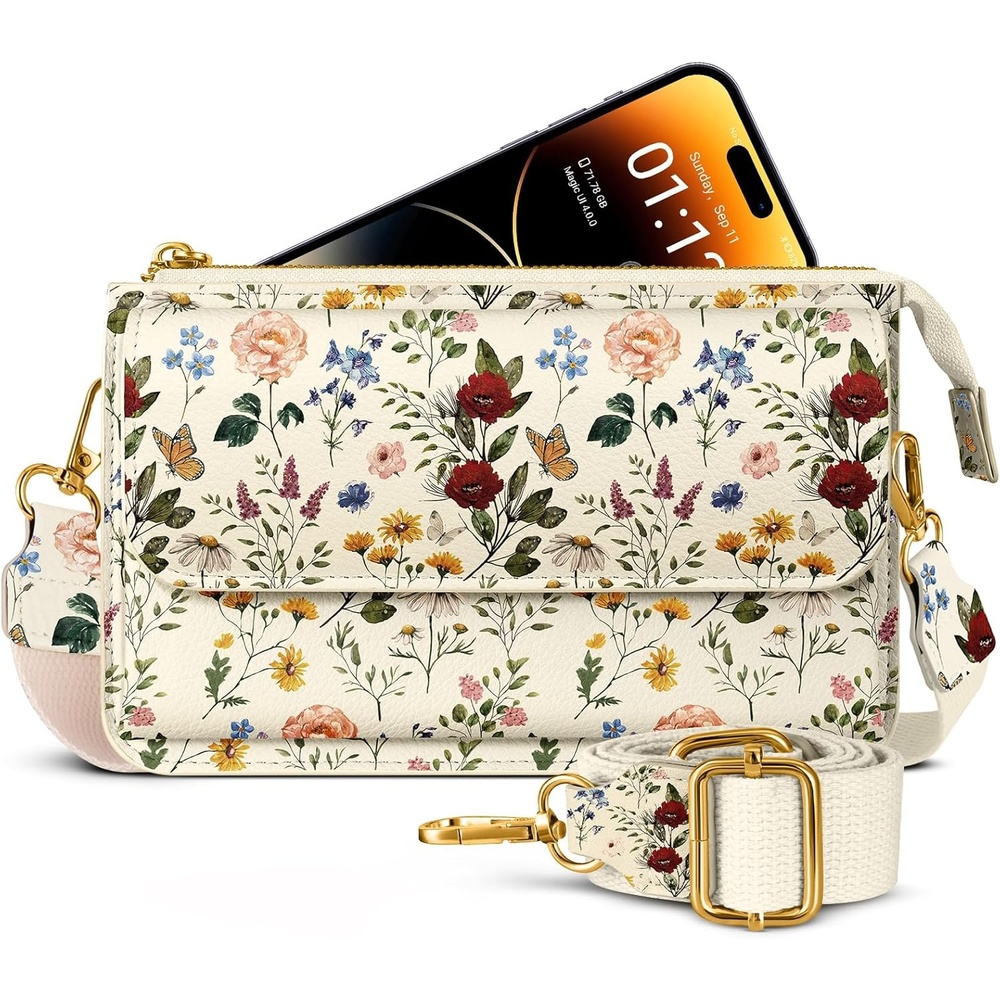 image:imageMiss Adola Small Crossbody Bag for Women Phone Purse Wallet Leather Cellphone Purse Bag with Adjustable Shoulder StrapVintage Flower