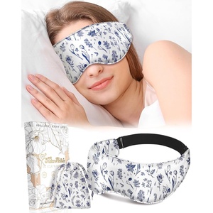 image:imageMiss Adola Cute Silk Weighted Eye Mask  Sleep Mask for Women Wife Mom for Sleeping Heat and Cold Lavender Mulberry Silk Eye Mask for Dry Eyes Ajustable with Drawstring Bag Blue FlowerLine Flower