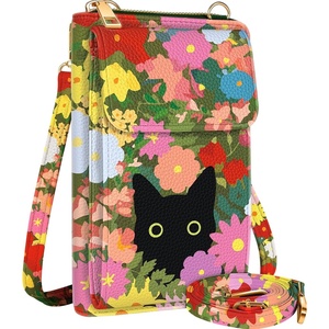 image:imageMiss Adola Cute Small Crossbody Purse Cell Phone Bags for Women  Leather Cellphone Wallet Purse with Shoulder StrapFlower Cat