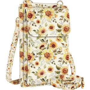 image:imageMiss Adola Cute Small Crossbody Purse Cell Phone Bags for Women  Leather Cellphone Wallet Purse with Shoulder StrapSunflower