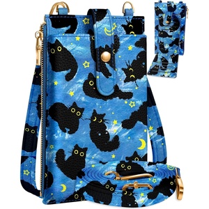 image:imageMiss Adola Phone Purse Crossbody Bags for Women  Leather Small Cell Phone Wallet RFID Blocking with Card Slots amp Adjustable Strap Cute Designer Aesthetic Cross Body Bags Blue Line FlowerBlue Moon Cat