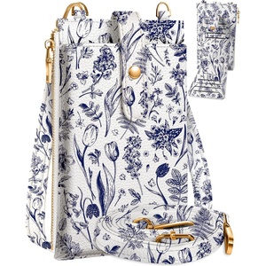 image:imageMiss Adola Phone Purse Crossbody Bags for Women  Leather Small Cell Phone Wallet RFID Blocking with Card Slots amp Adjustable Strap Cute Designer Aesthetic Cross Body Bags Blue Line FlowerBU Line Flower
