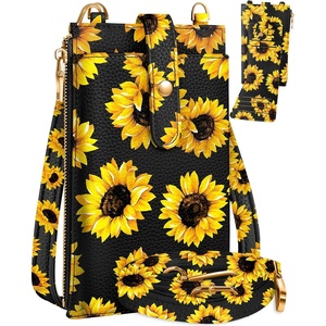 image:imageMiss Adola Phone Purse Crossbody Bags for Women  Leather Small Cell Phone Wallet RFID Blocking with Card Slots amp Adjustable Strap Cute Designer Aesthetic Cross Body Bags Blue Line FlowerBlack Sunflower