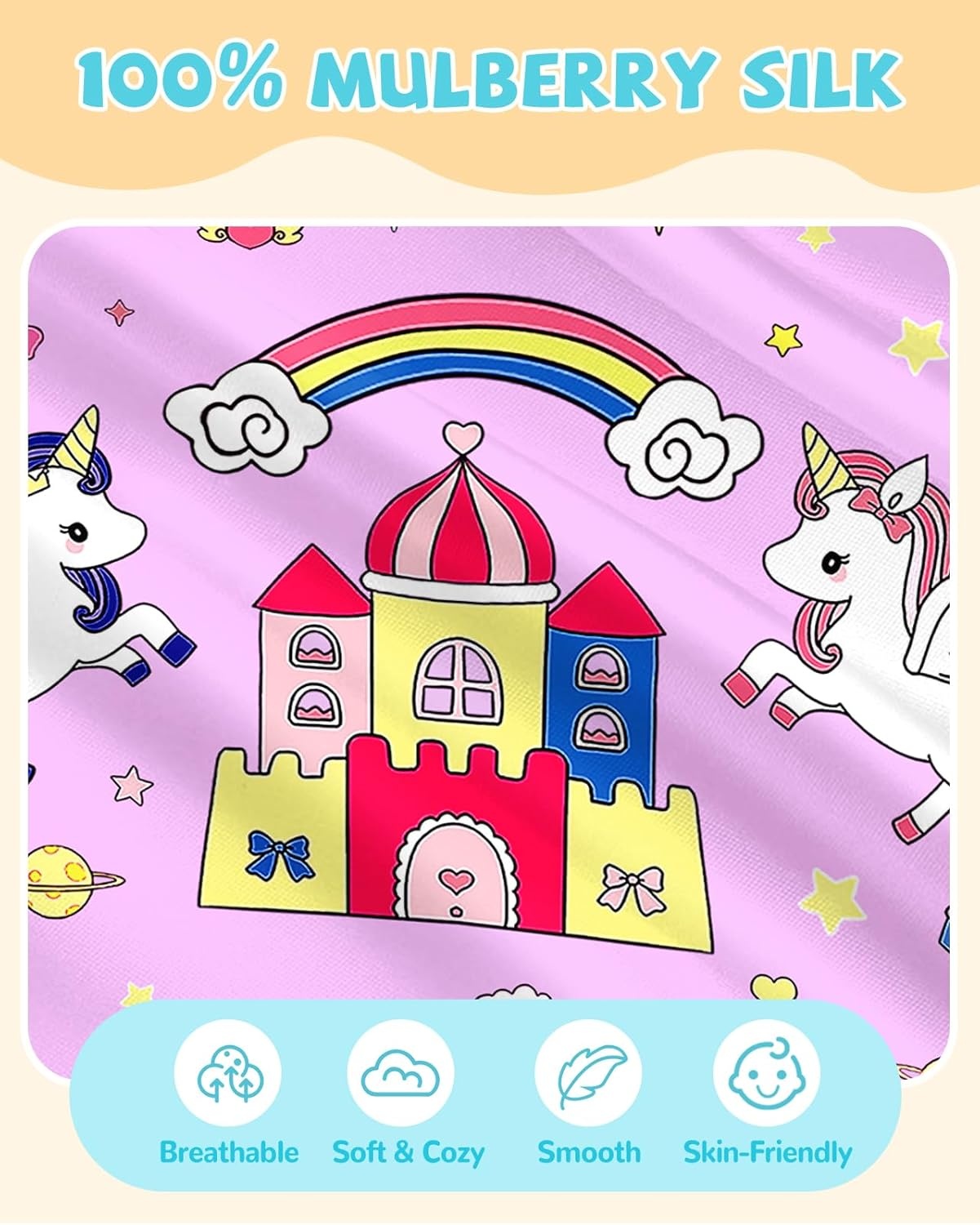image:imageMiss Adola 1Pc Silk Pillowcase for Kids 30x20 Queen 19 Momme Mulberry Silk Pillow Case with Hidden Zipper for Hair and Skin Cute Cartoon for Toddlers Teens Boys Girls Pink Girl ShadowCouple Unicorn