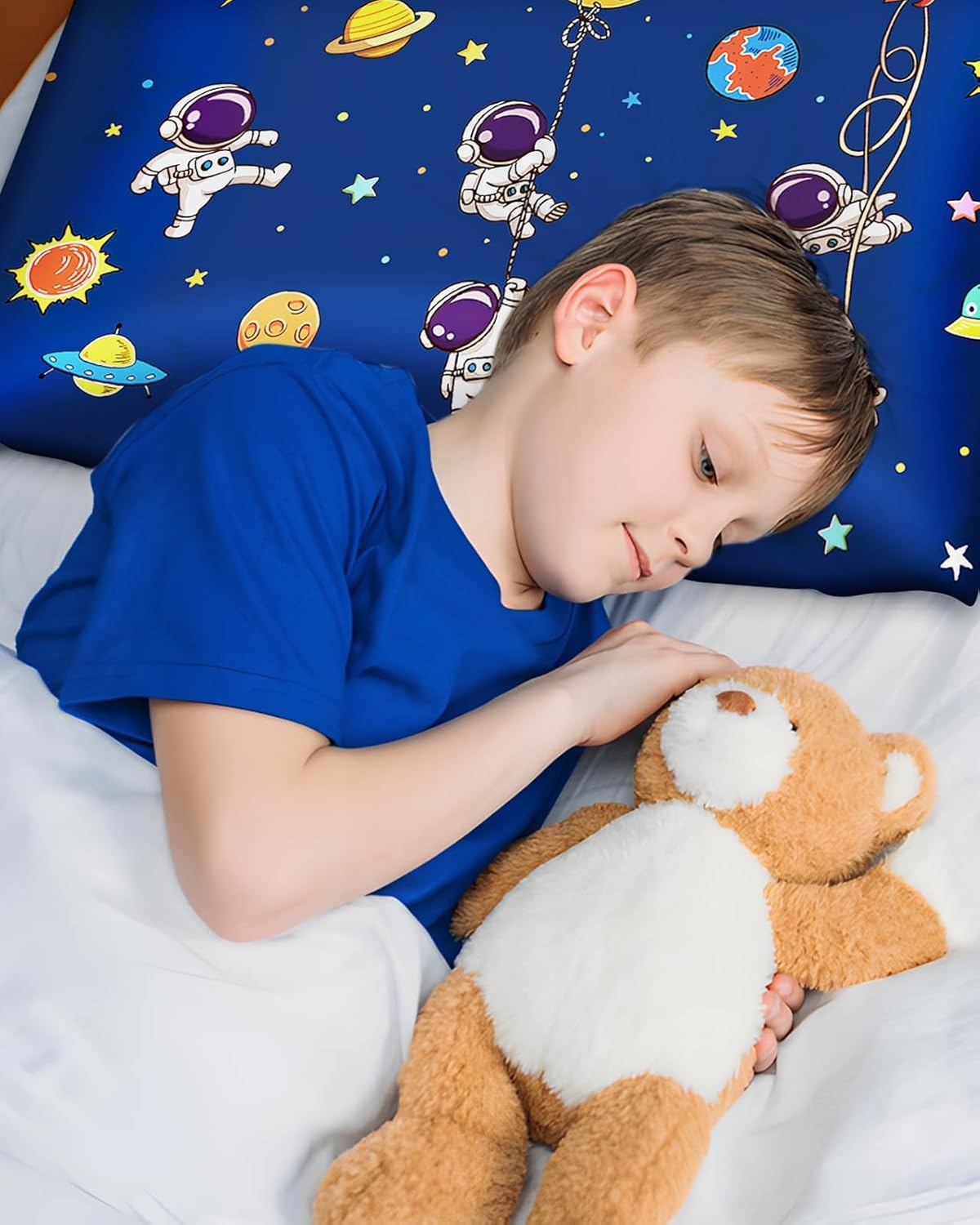 image:imageMiss Adola 1Pc Silk Pillowcase for Kids 30x20 Queen 19 Momme Mulberry Silk Pillow Case with Hidden Zipper for Hair and Skin Cute Cartoon for Toddlers Teens Boys Girls Pink Girl ShadowBlue Astronaut